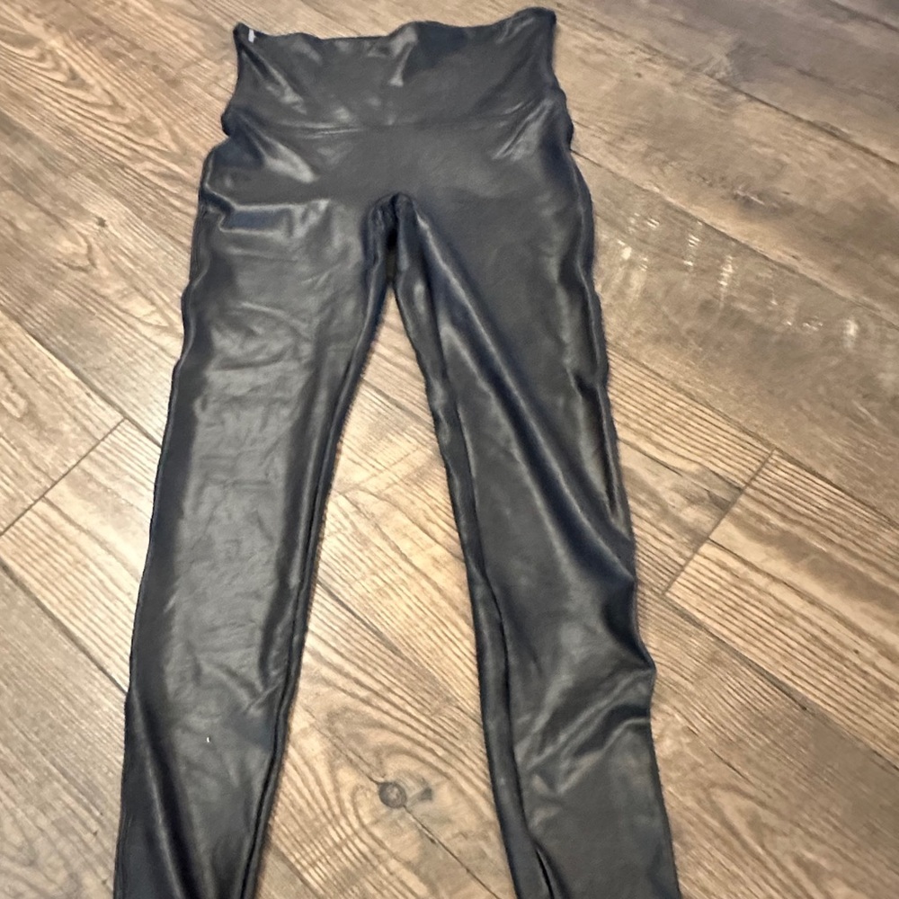 Spanx Black Faux Leather Leggings Size L